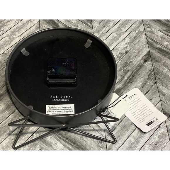 Rae Dunn Round Table Shelf Clock Gray Metal Design Styles Home Decor 8" x 8.75" - Picture 5 of 7